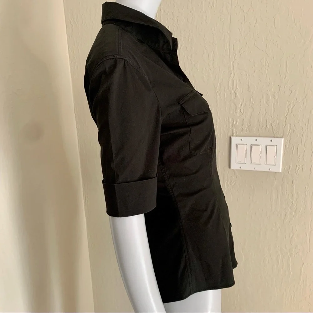 KENZO PARIS Poplin Stretch Button Up Black Blouse - Picture 7 of 15